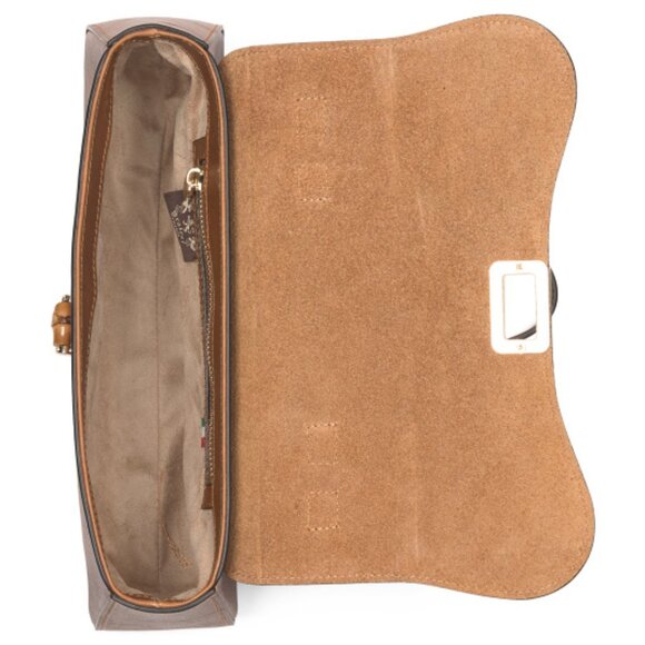 PRATESI Brown Made In Italy Leather East West Round Flap Handle Satchel - Picture 3 of 4